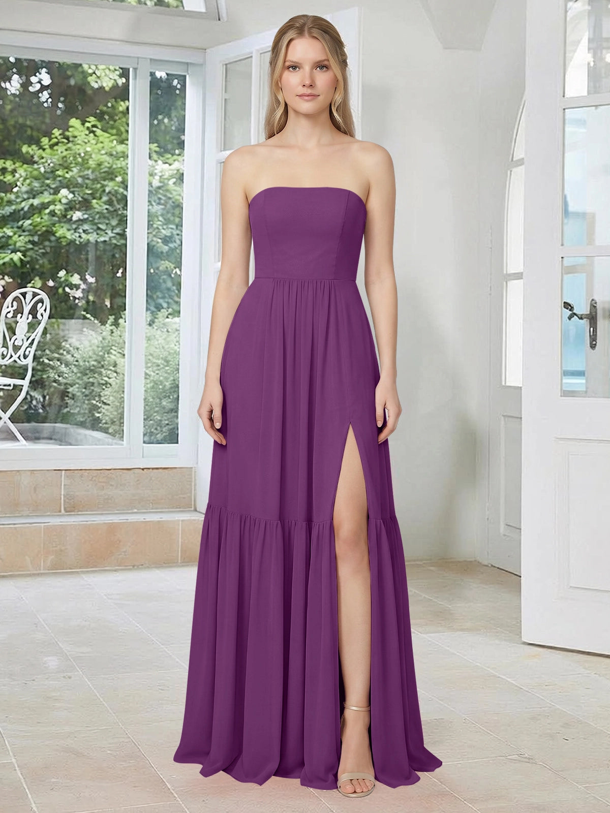 Strapless Bridesmaid Dress with Slit 