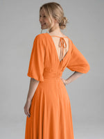 V-neck Slit Ruched Mother Dress 