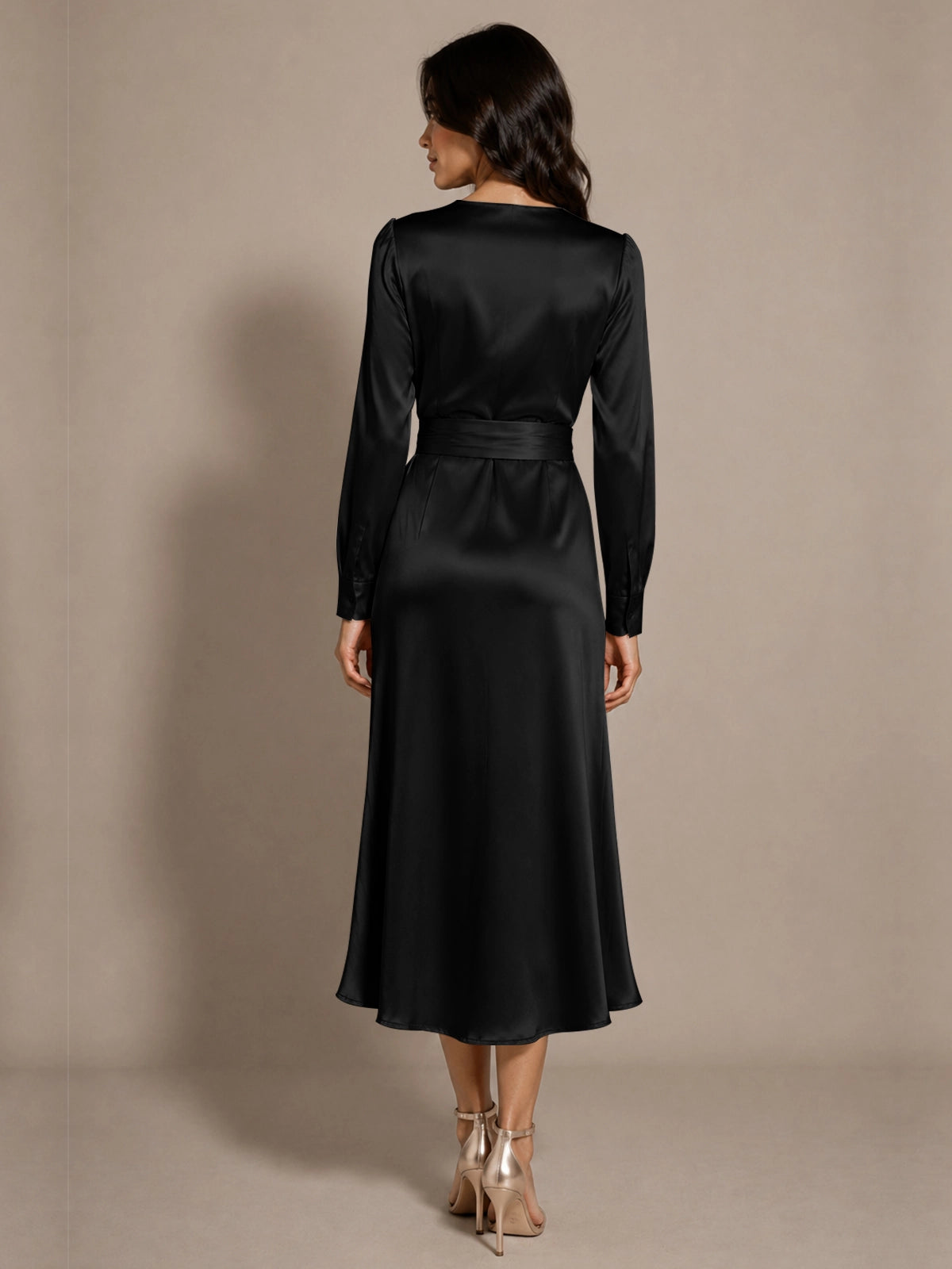 Silk-like Mother of the Bride Dress with Self-Tie Sash 