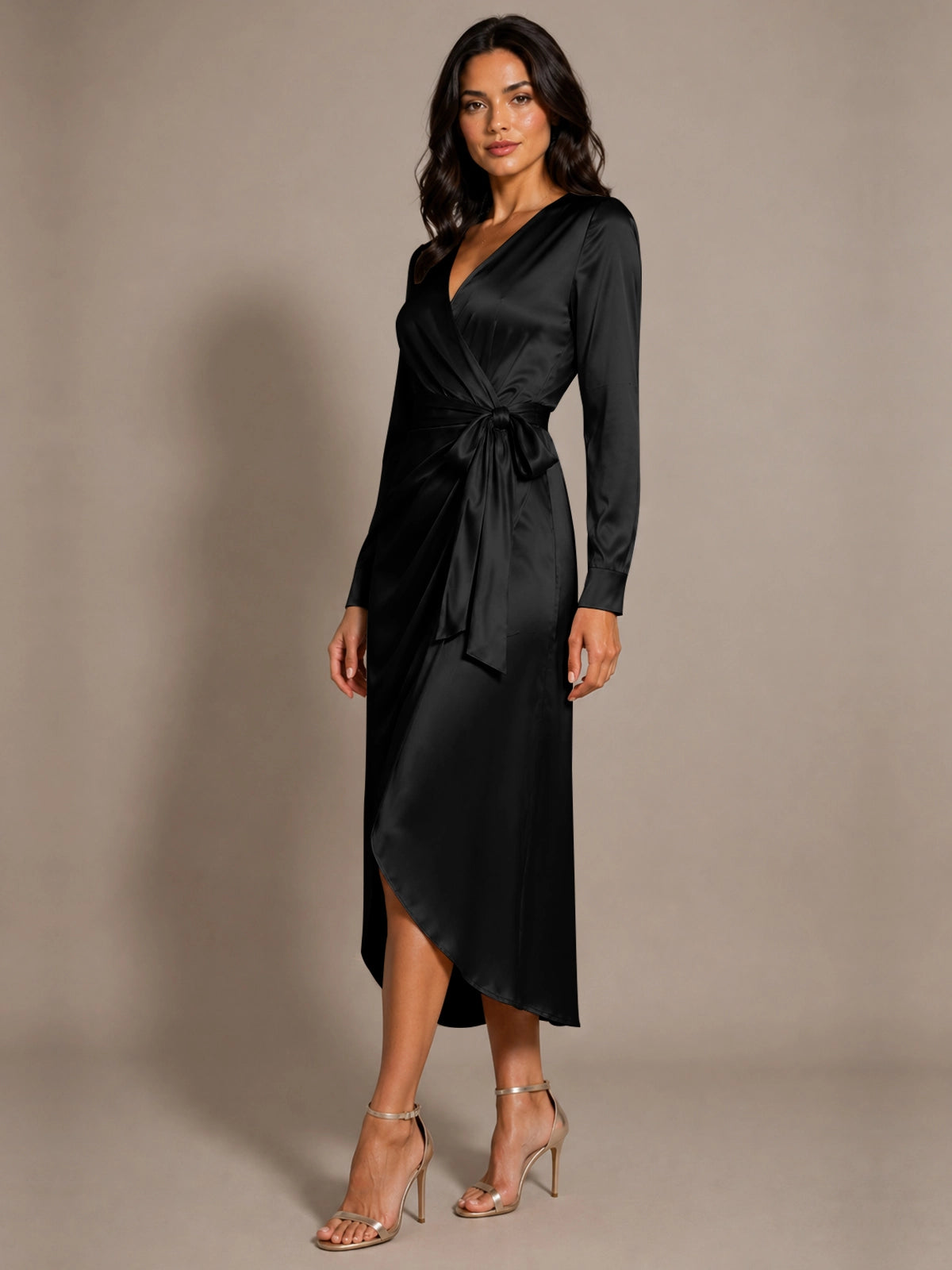 Silk-like Mother of the Bride Dress with Self-Tie Sash 