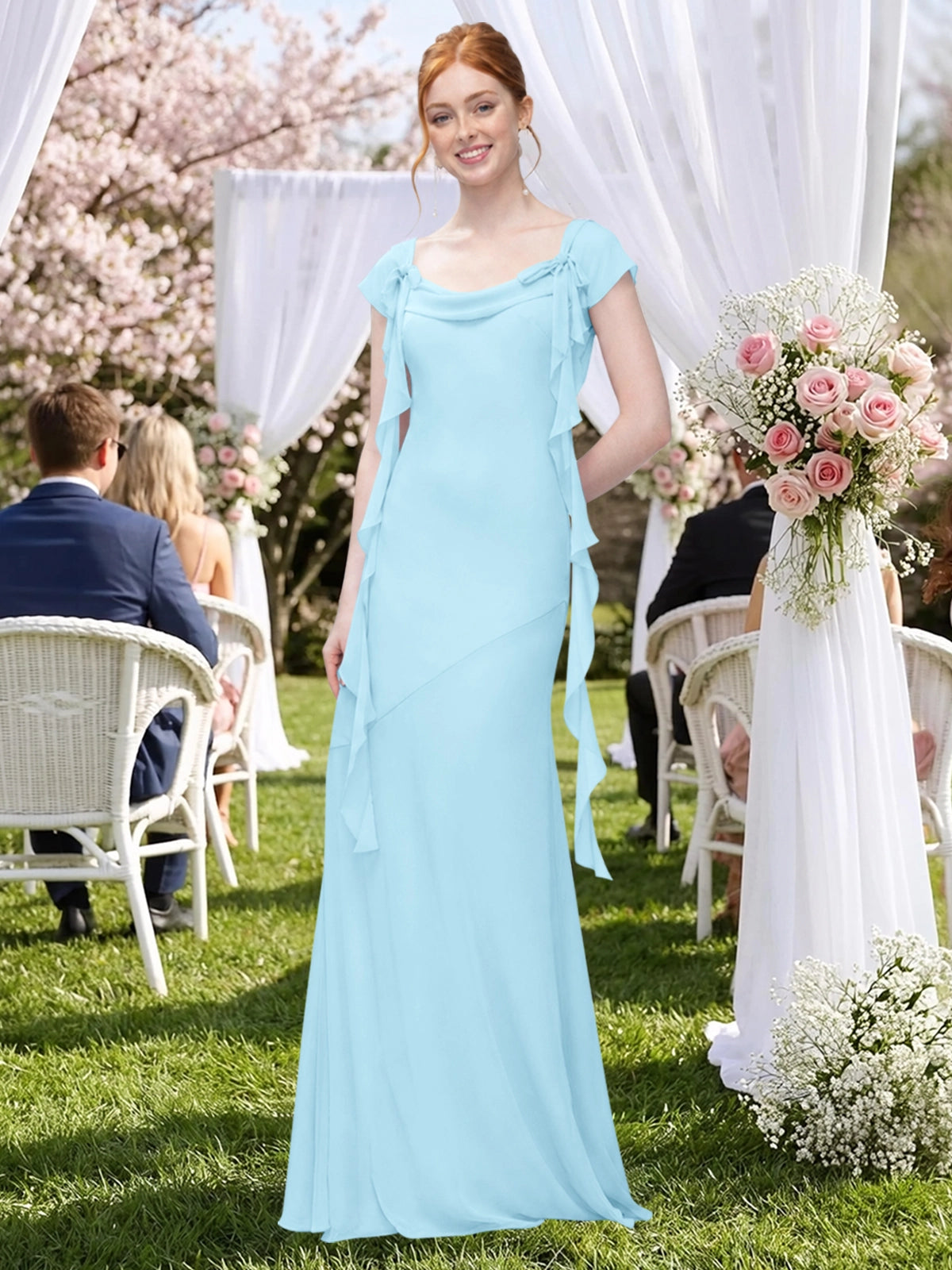 Flowy Ruffle Sheath Bridesmaid Dress 