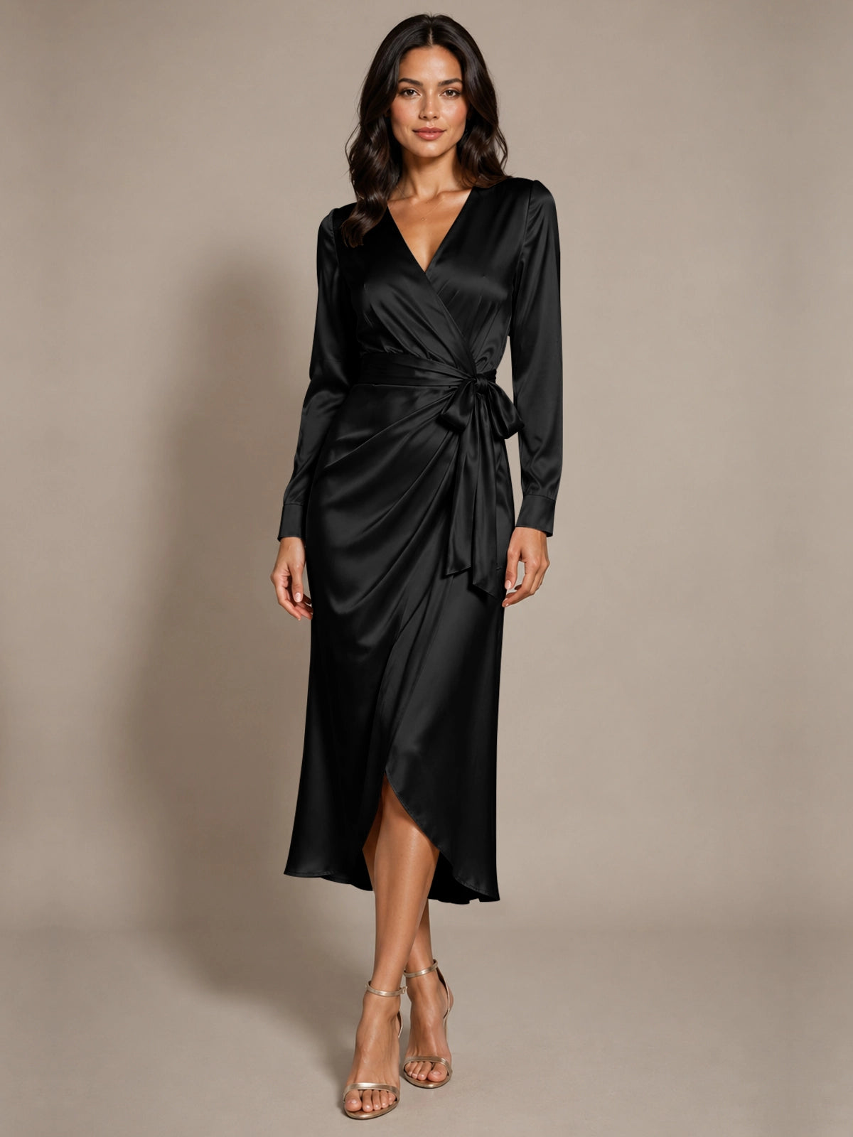 Silk-like Mother of the Bride Dress with Self-Tie Sash 