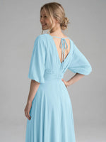V-neck Slit Ruched Mother Dress 