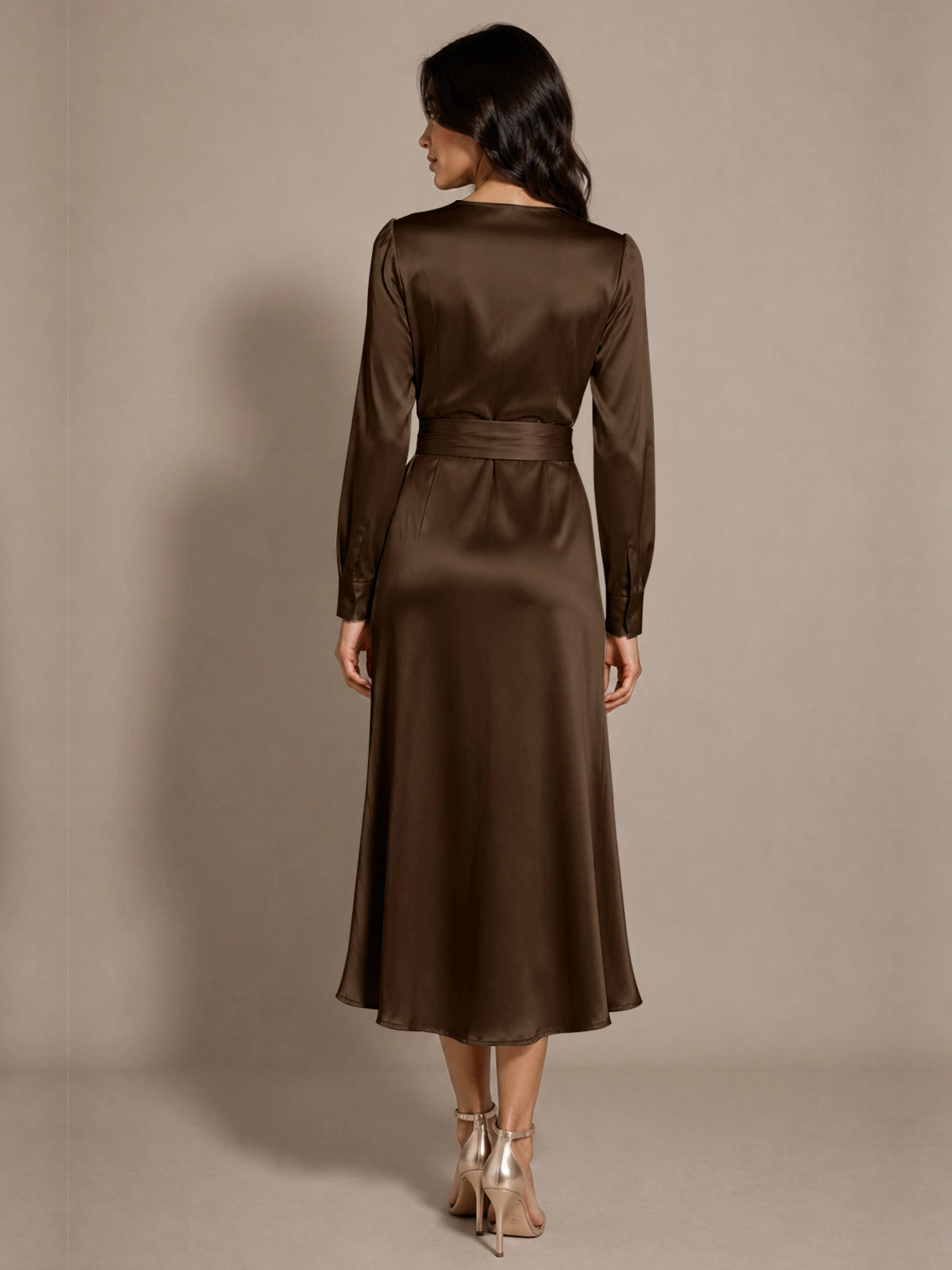 Silk-like Mother of the Bride Dress with Self-Tie Sash 