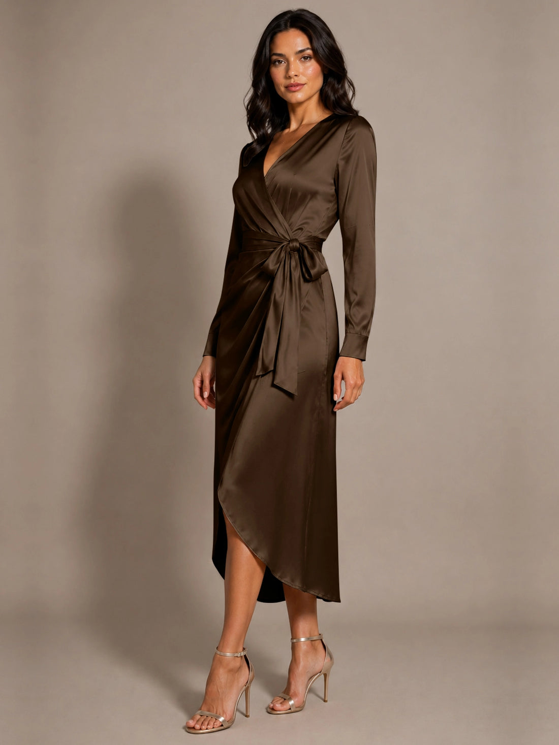 Silk-like Mother of the Bride Dress with Self-Tie Sash 