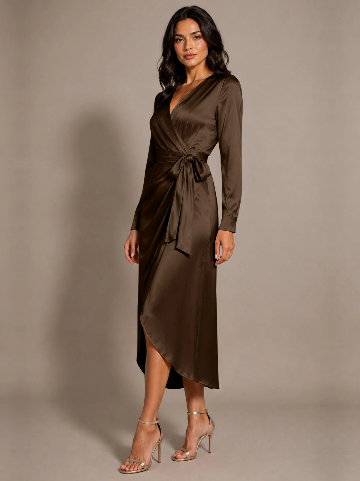Silk-like Mother of the Bride Dress with Self-Tie Sash 