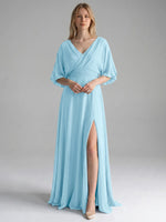 V-neck Slit Ruched Mother Dress 