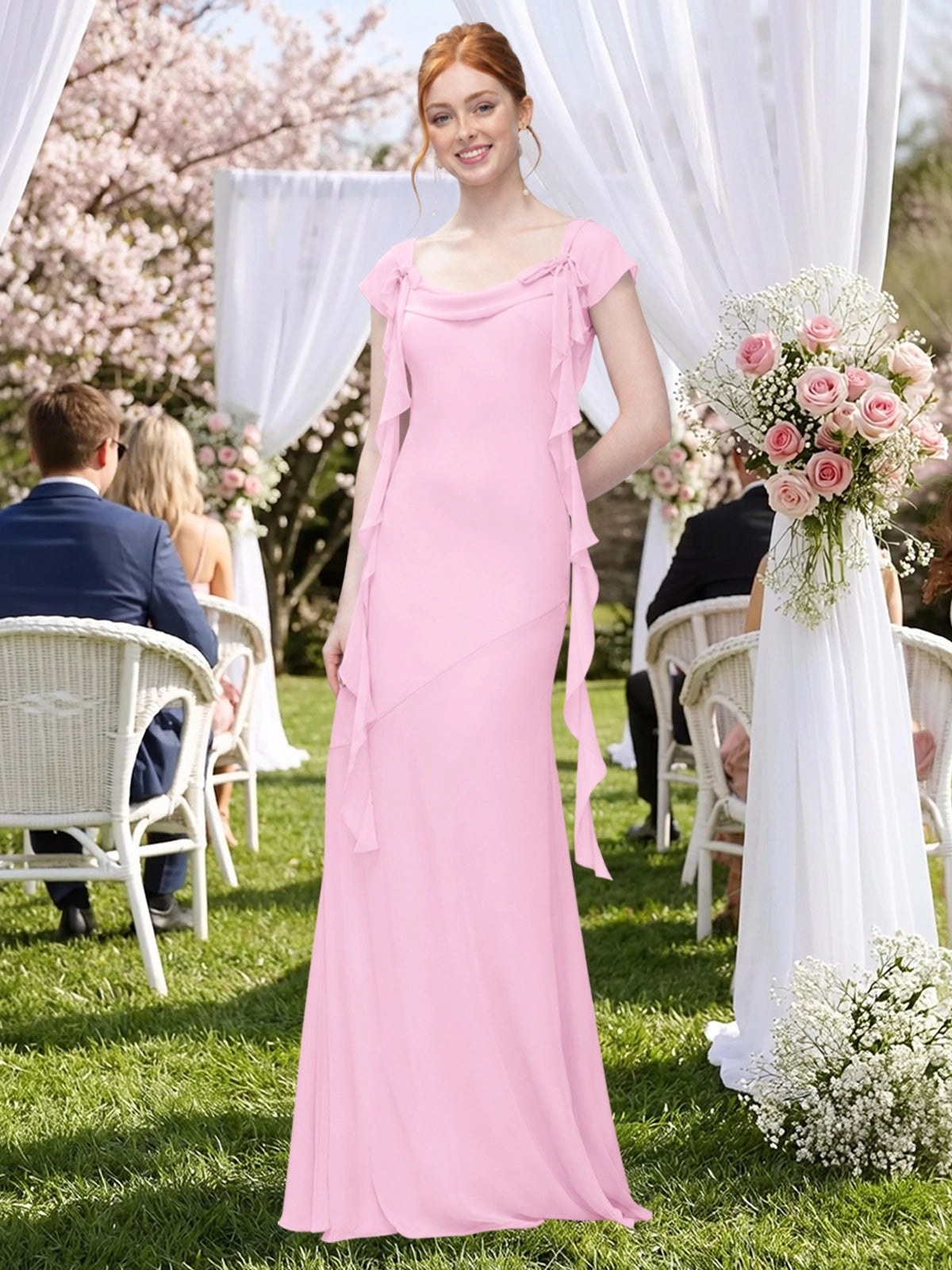 Flowy Ruffle Sheath Bridesmaid Dress 