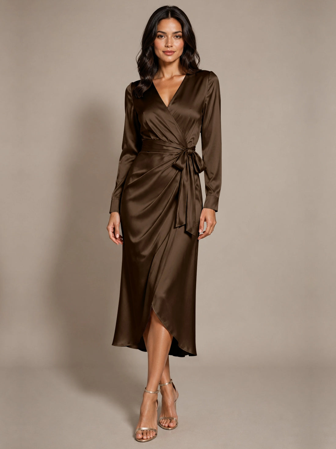 Silk-like Mother of the Bride Dress with Self-Tie Sash 
