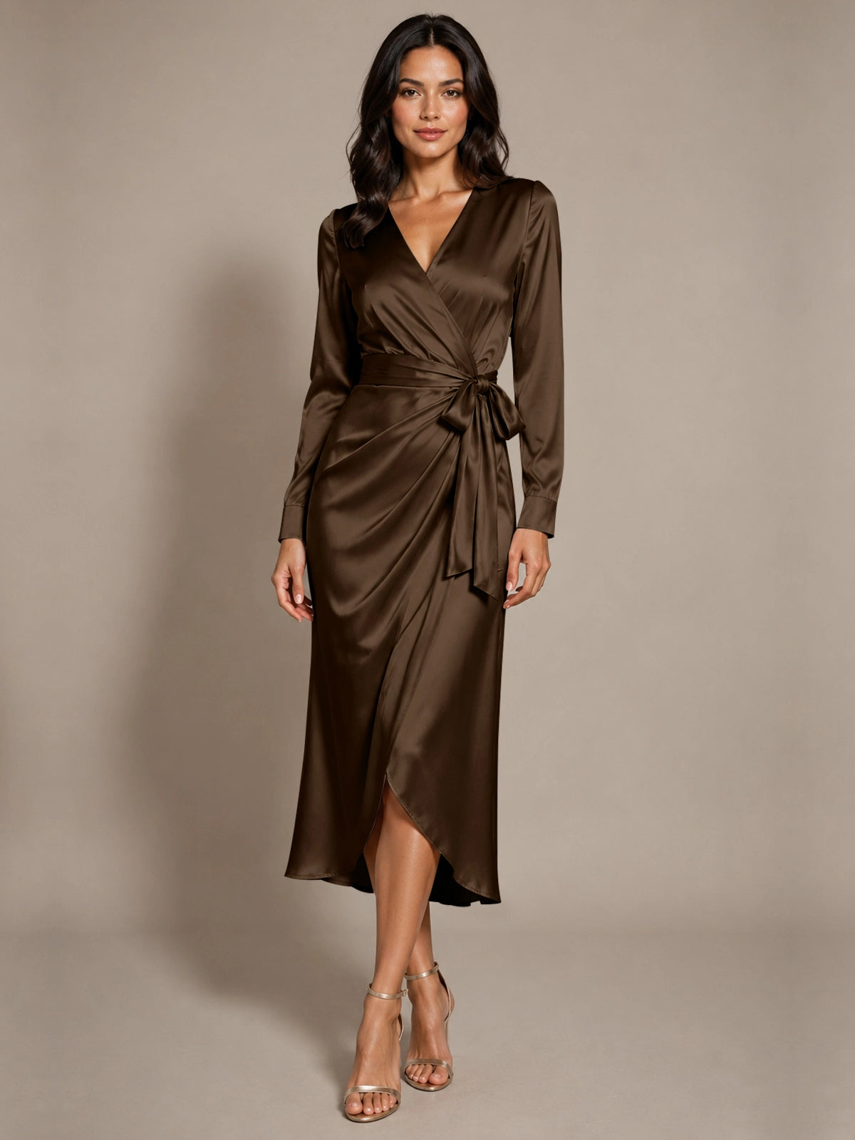 Silk-like Mother of the Bride Dress with Self-Tie Sash 