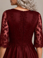 Satin Mother of the Bride Dress with Lace Sleeves