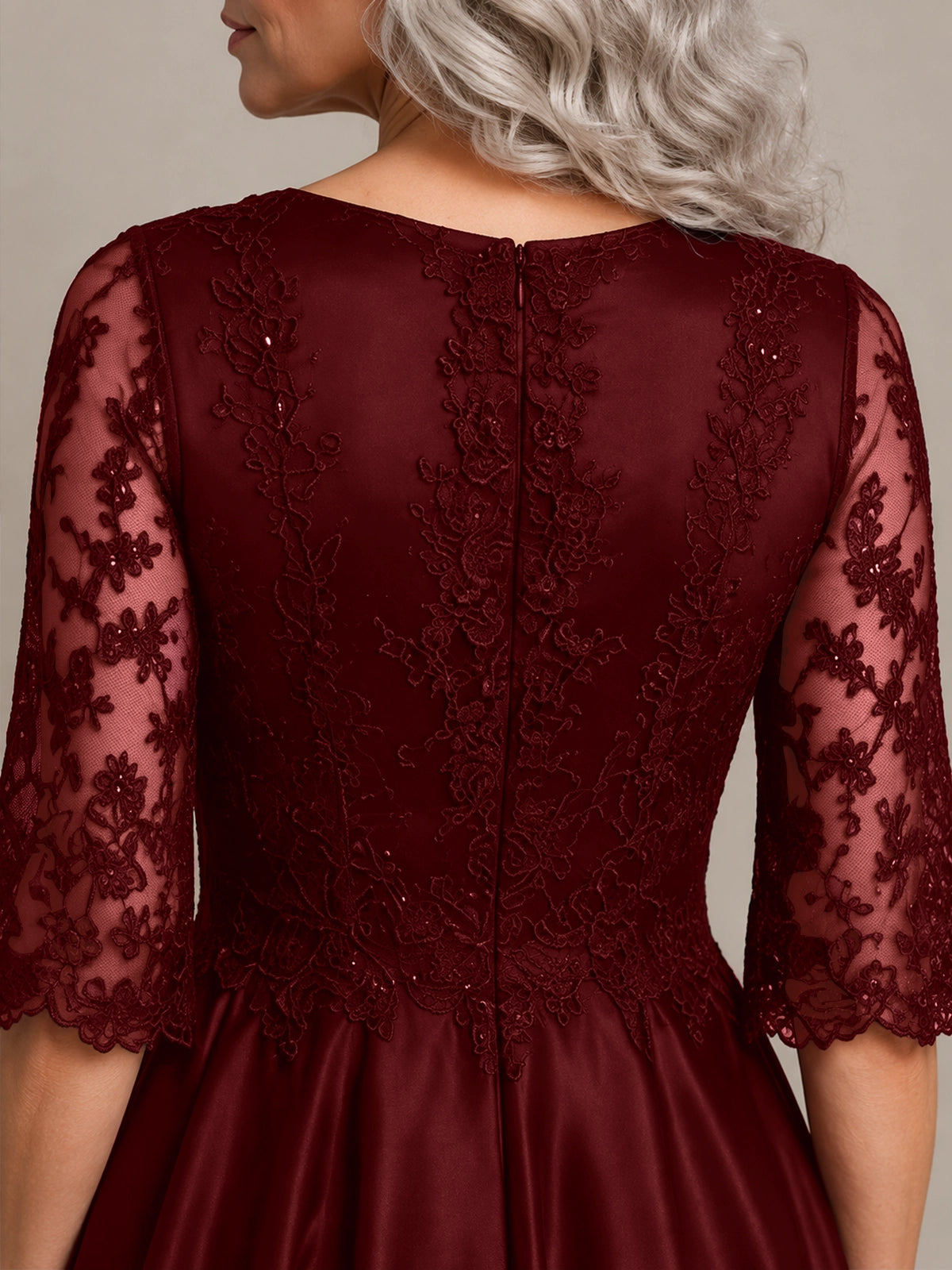 Satin Mother of the Bride Dress with Lace Sleeves