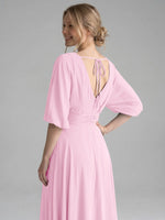 V-neck Slit Ruched Mother Dress 