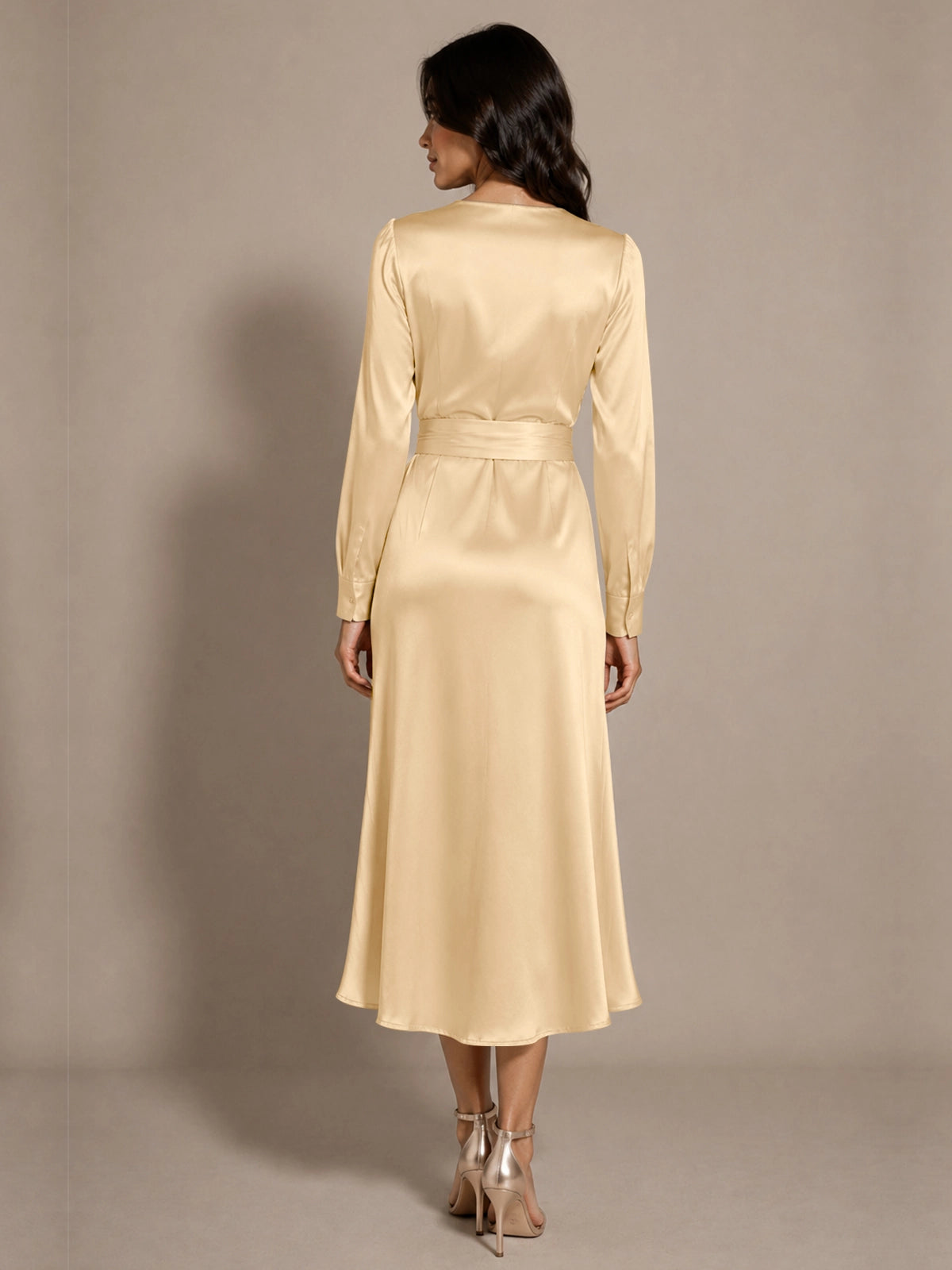 Silk-like Mother of the Bride Dress with Self-Tie Sash 