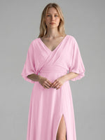 V-neck Slit Ruched Mother Dress 