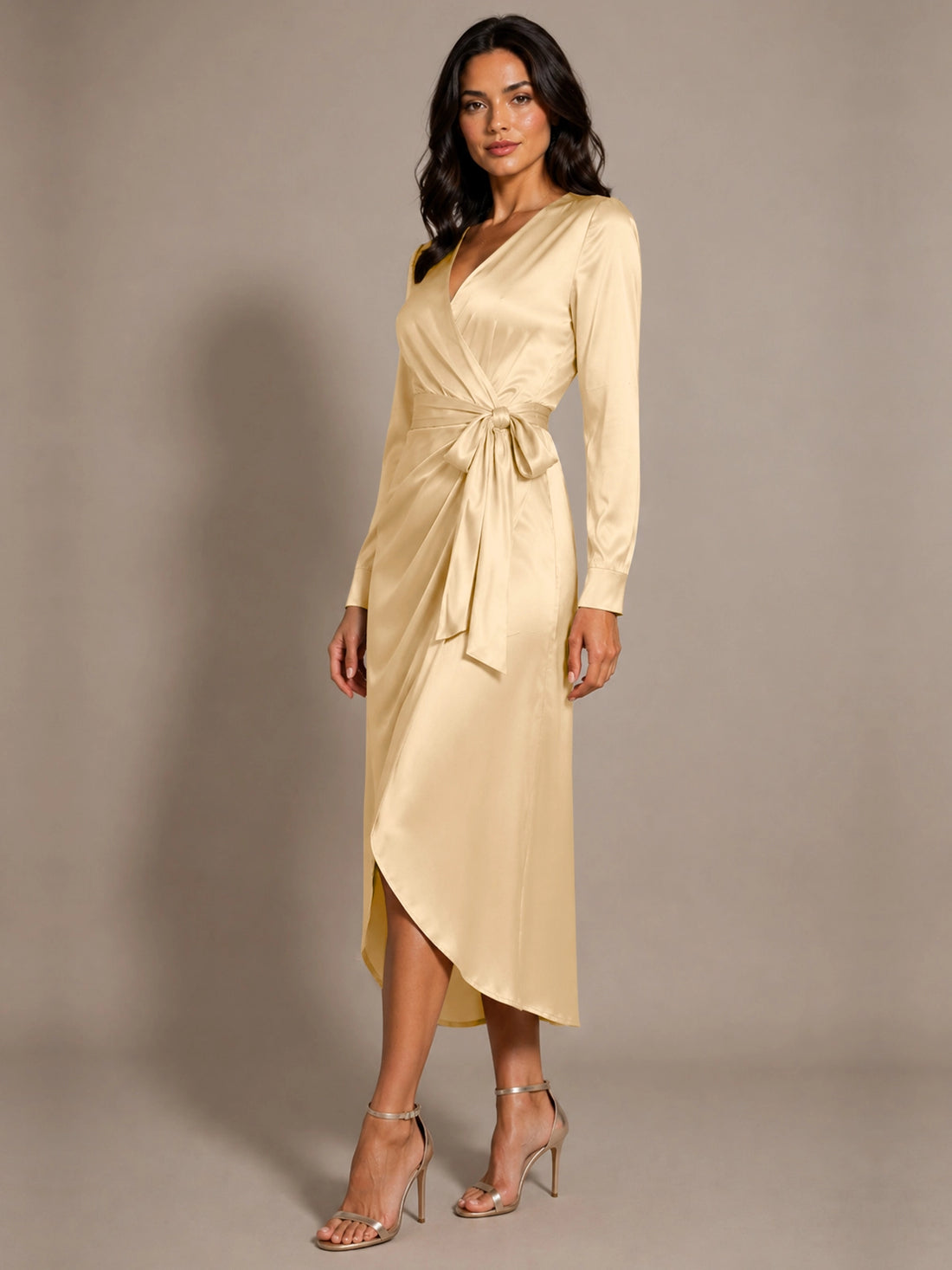 Silk-like Mother of the Bride Dress with Self-Tie Sash 