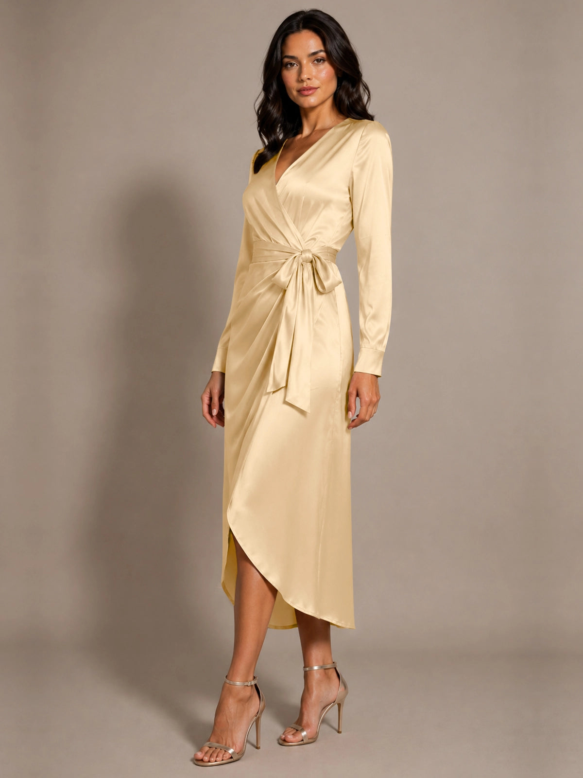 Silk-like Mother of the Bride Dress with Self-Tie Sash 