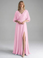 V-neck Slit Ruched Mother Dress 