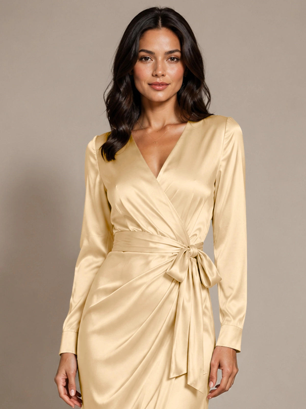 Silk-like Mother of the Bride Dress with Self-Tie Sash 