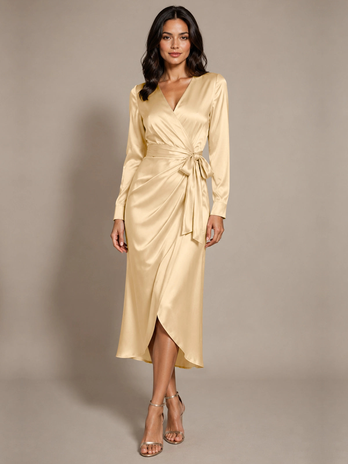 Silk-like Mother of the Bride Dress with Self-Tie Sash 