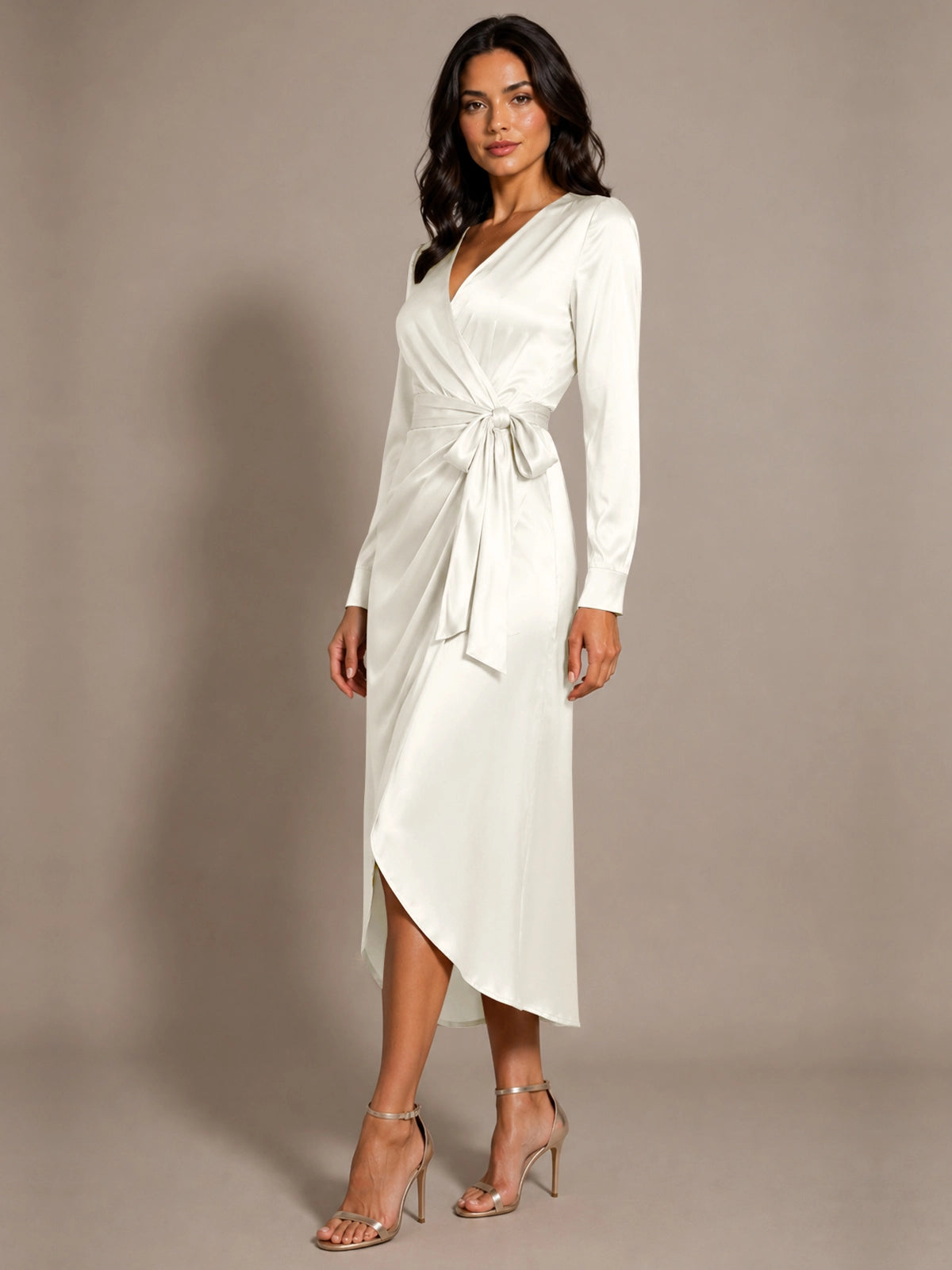 Silk-like Mother of the Bride Dress with Self-Tie Sash 