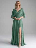 V-neck Slit Ruched Mother Dress 