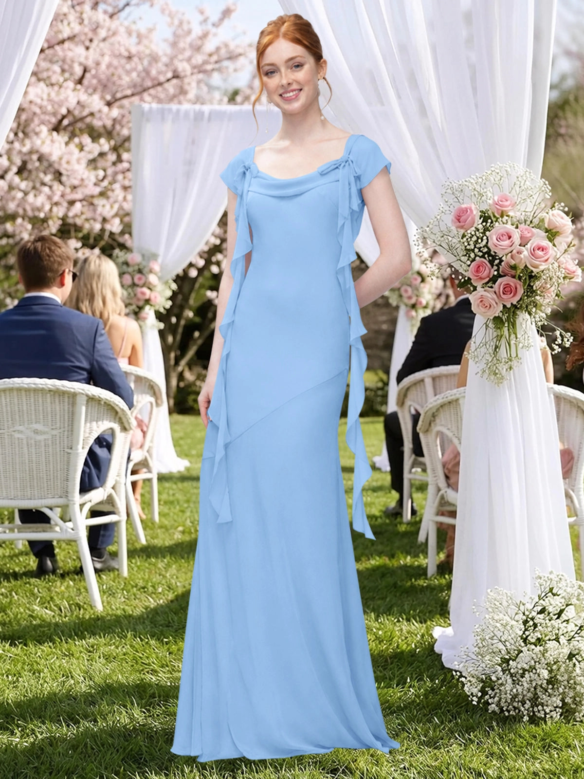 Flowy Ruffle Sheath Bridesmaid Dress 