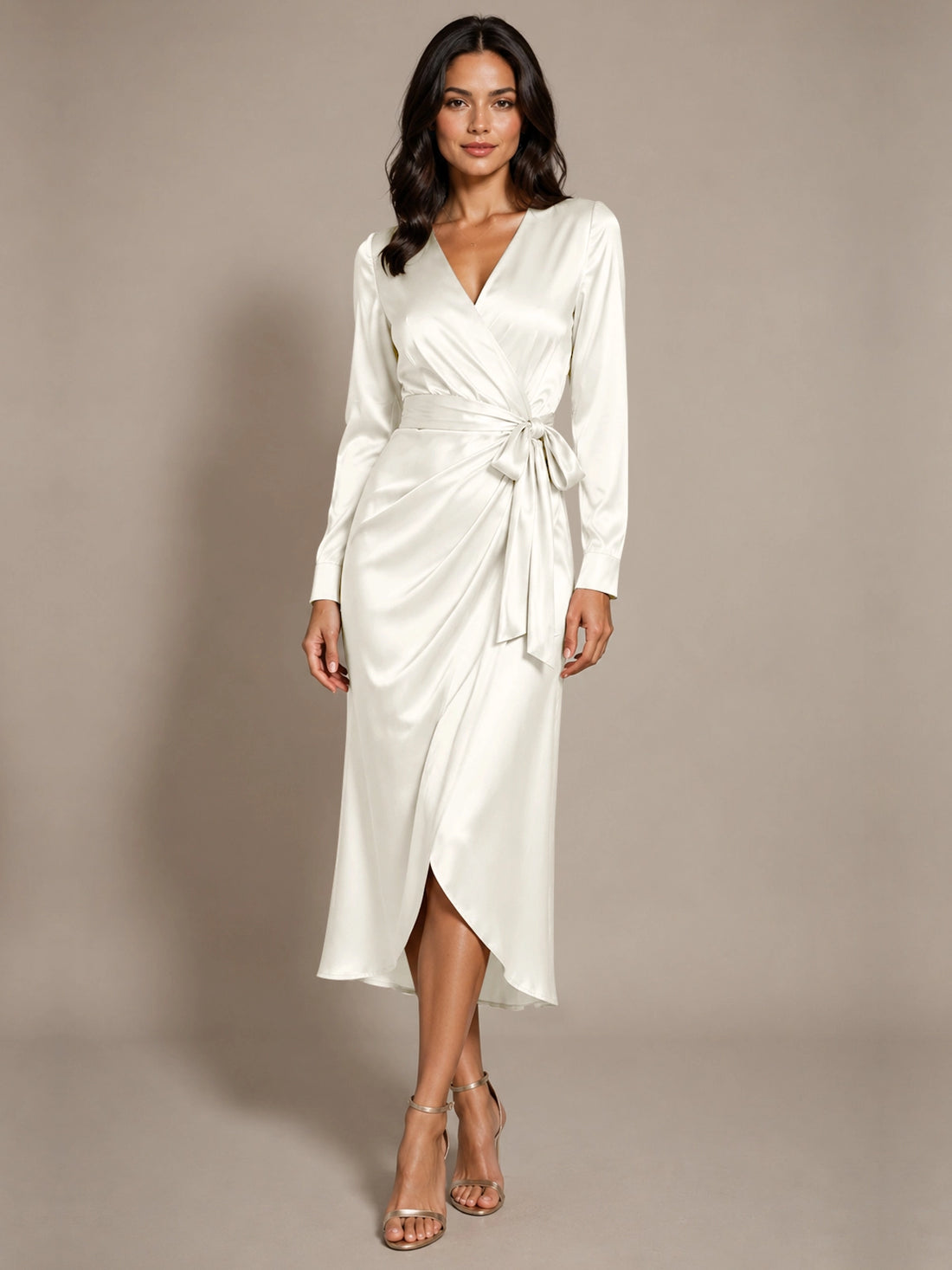 Silk-like Mother of the Bride Dress with Self-Tie Sash 