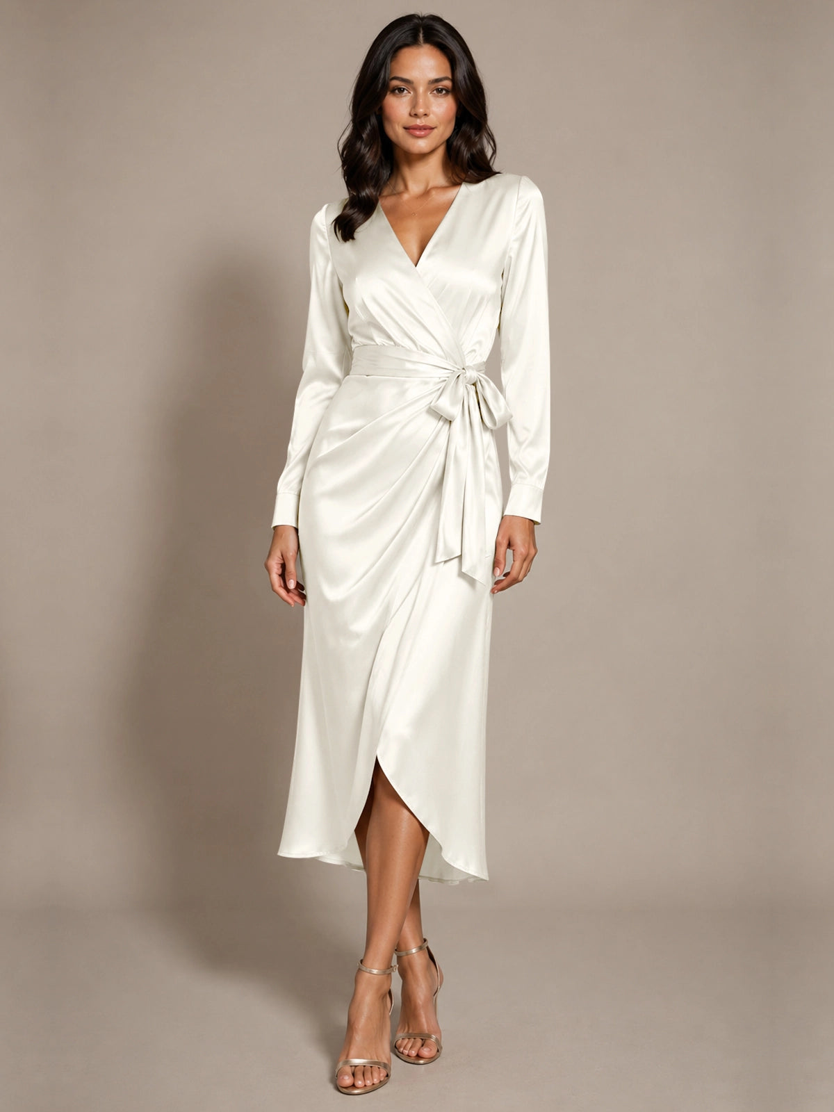 Silk-like Mother of the Bride Dress with Self-Tie Sash 