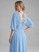 V-neck Slit Ruched Mother Dress 
