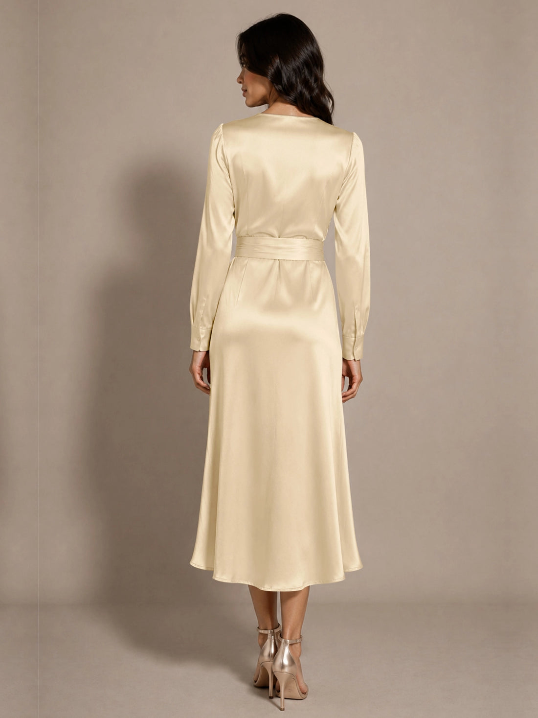 Silk-like Mother of the Bride Dress with Self-Tie Sash 