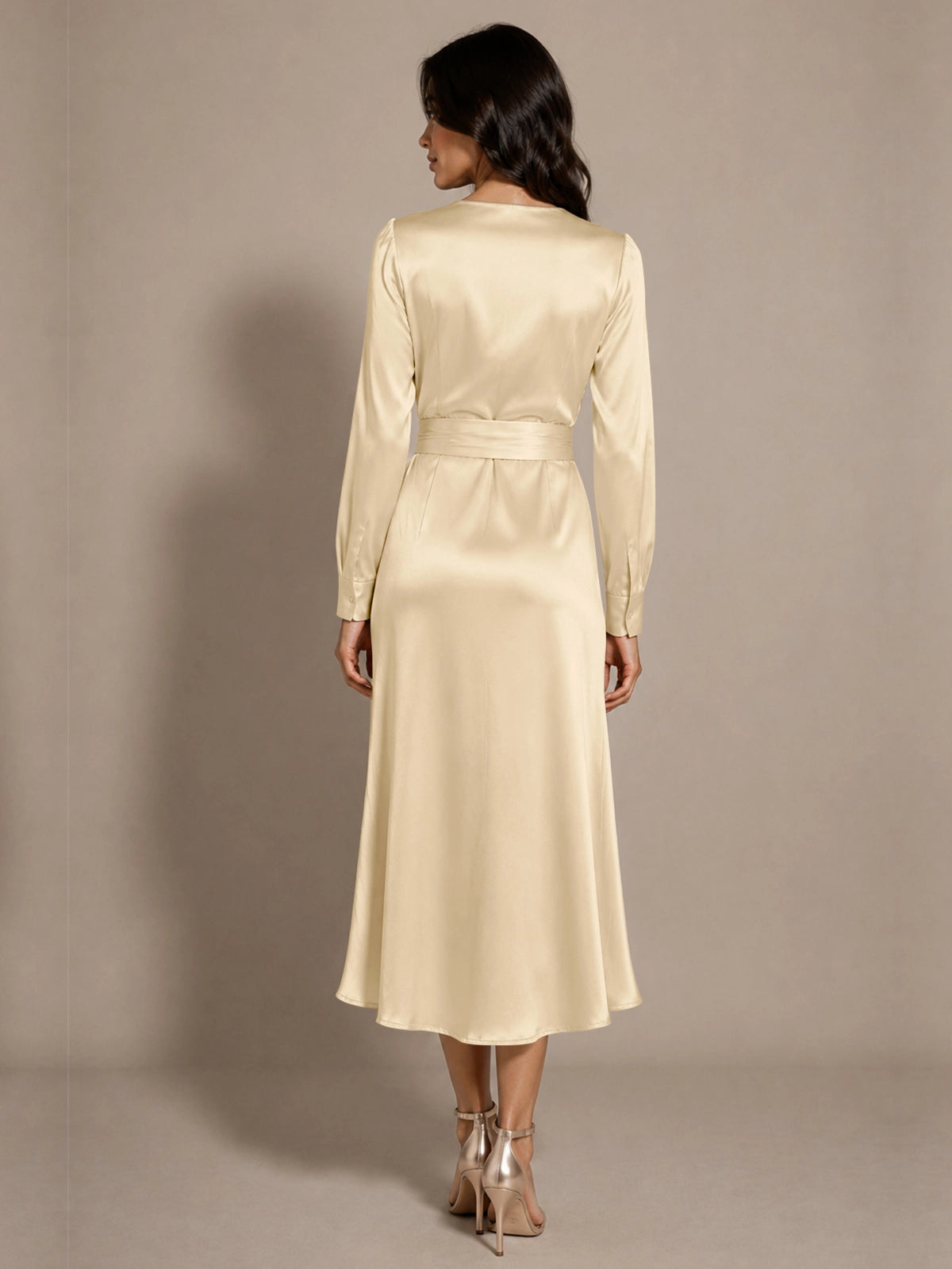 Silk-like Mother of the Bride Dress with Self-Tie Sash 