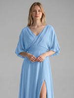 V-neck Slit Ruched Mother Dress 