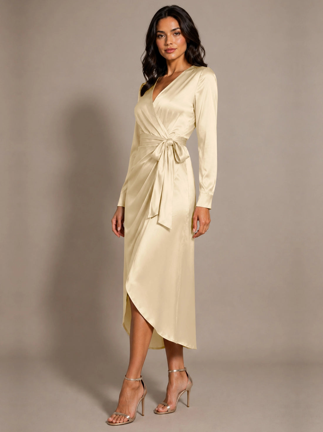 Silk-like Mother of the Bride Dress with Self-Tie Sash 