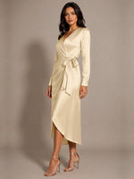 Silk-like Mother of the Bride Dress with Self-Tie Sash 