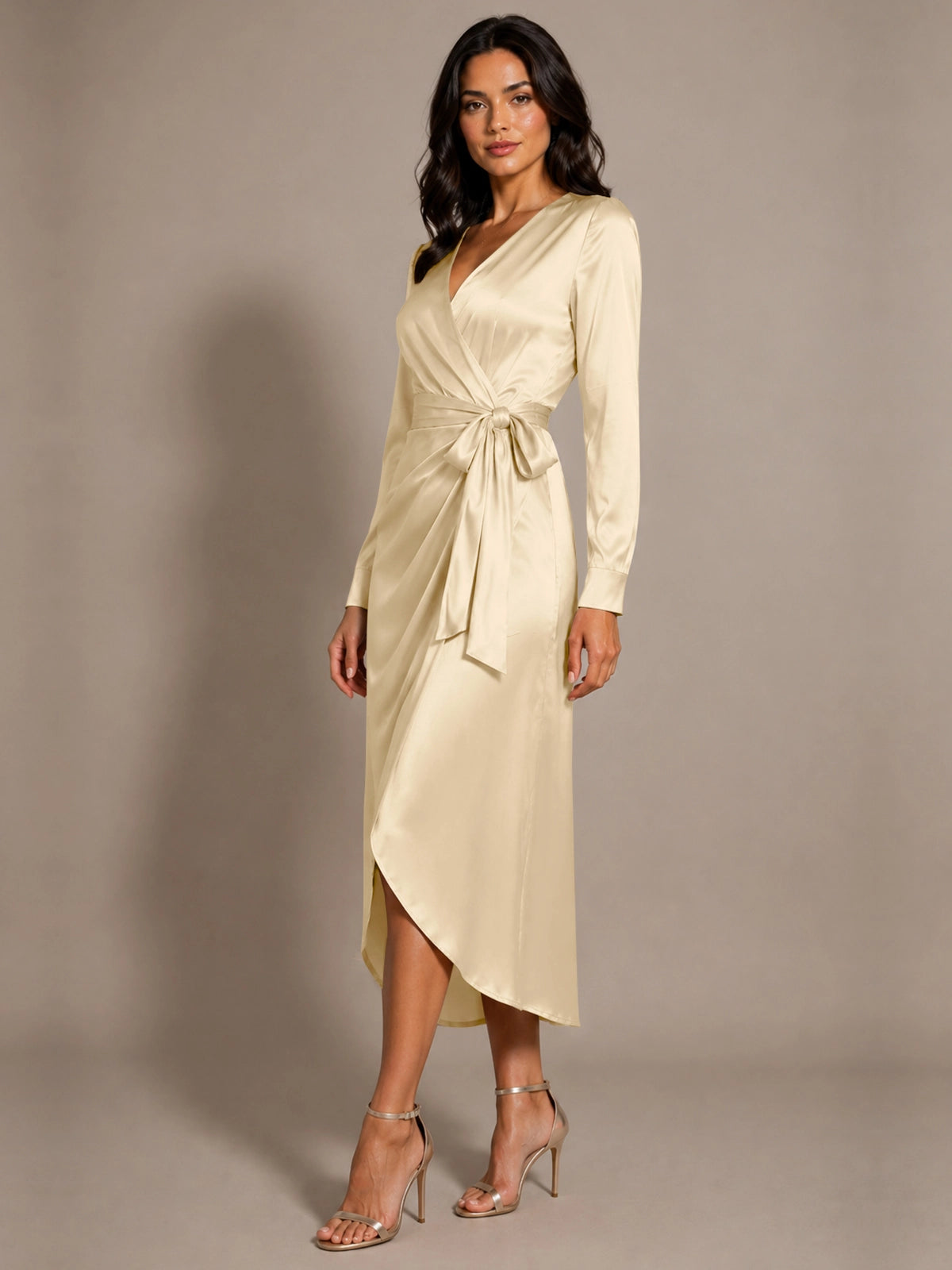 Silk-like Mother of the Bride Dress with Self-Tie Sash 