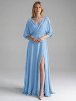 V-neck Slit Ruched Mother Dress 