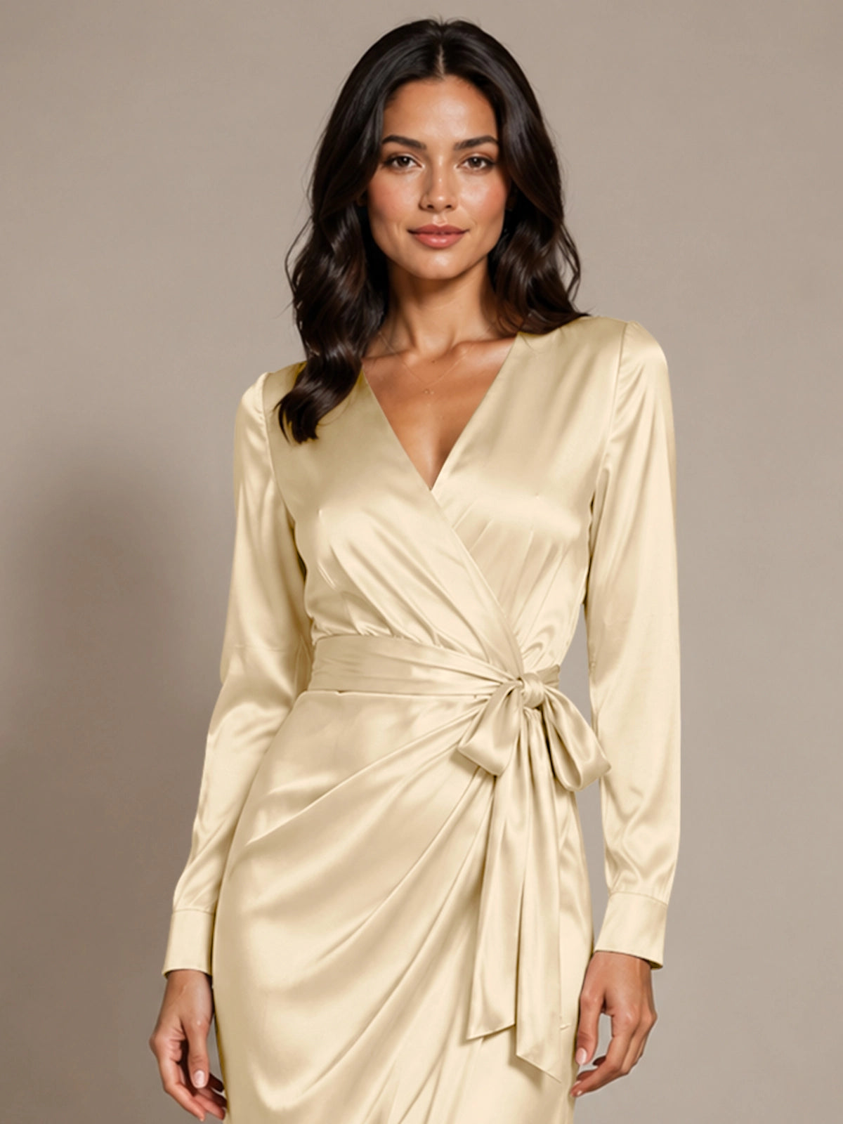 Silk-like Mother of the Bride Dress with Self-Tie Sash 
