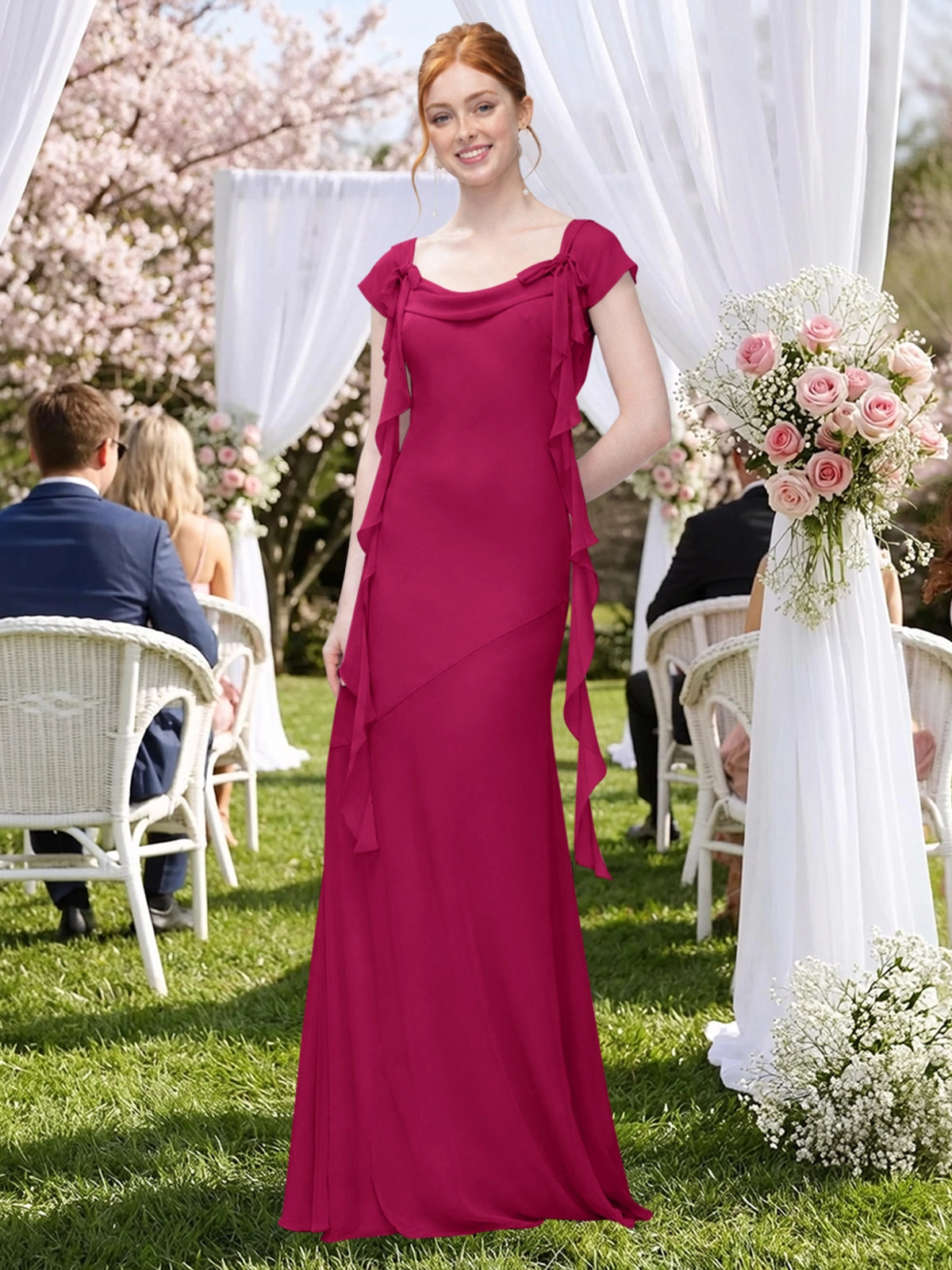 Flowy Ruffle Sheath Bridesmaid Dress 