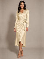 Silk-like Mother of the Bride Dress with Self-Tie Sash 