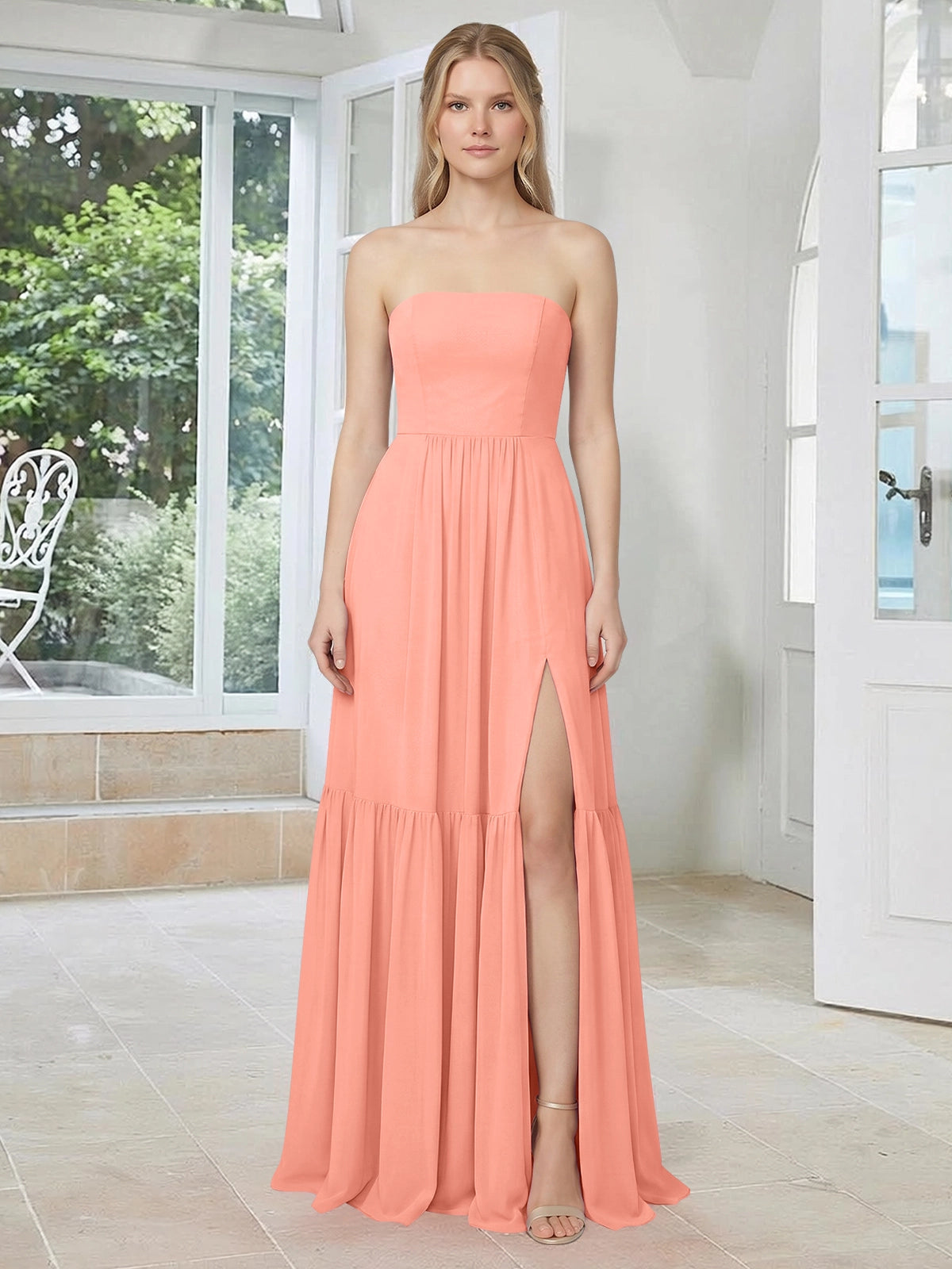 Strapless Bridesmaid Dress with Slit 