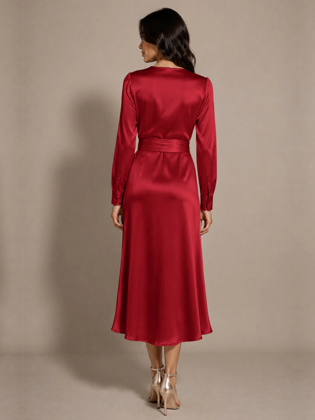 Silk-like Mother of the Bride Dress with Self-Tie Sash 