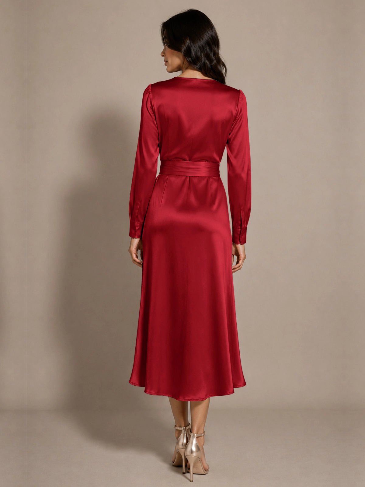 Silk-like Mother of the Bride Dress with Self-Tie Sash 