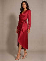 Silk-like Mother of the Bride Dress with Self-Tie Sash 