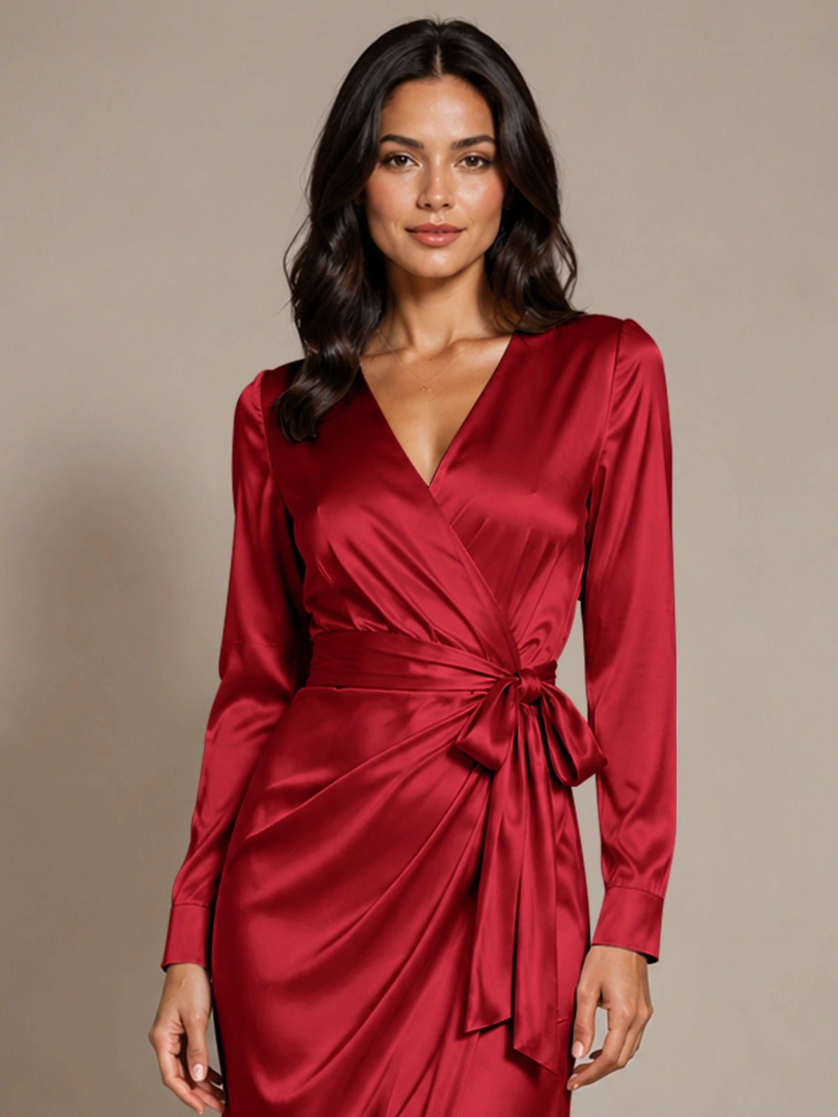 Silk-like Mother of the Bride Dress with Self-Tie Sash 