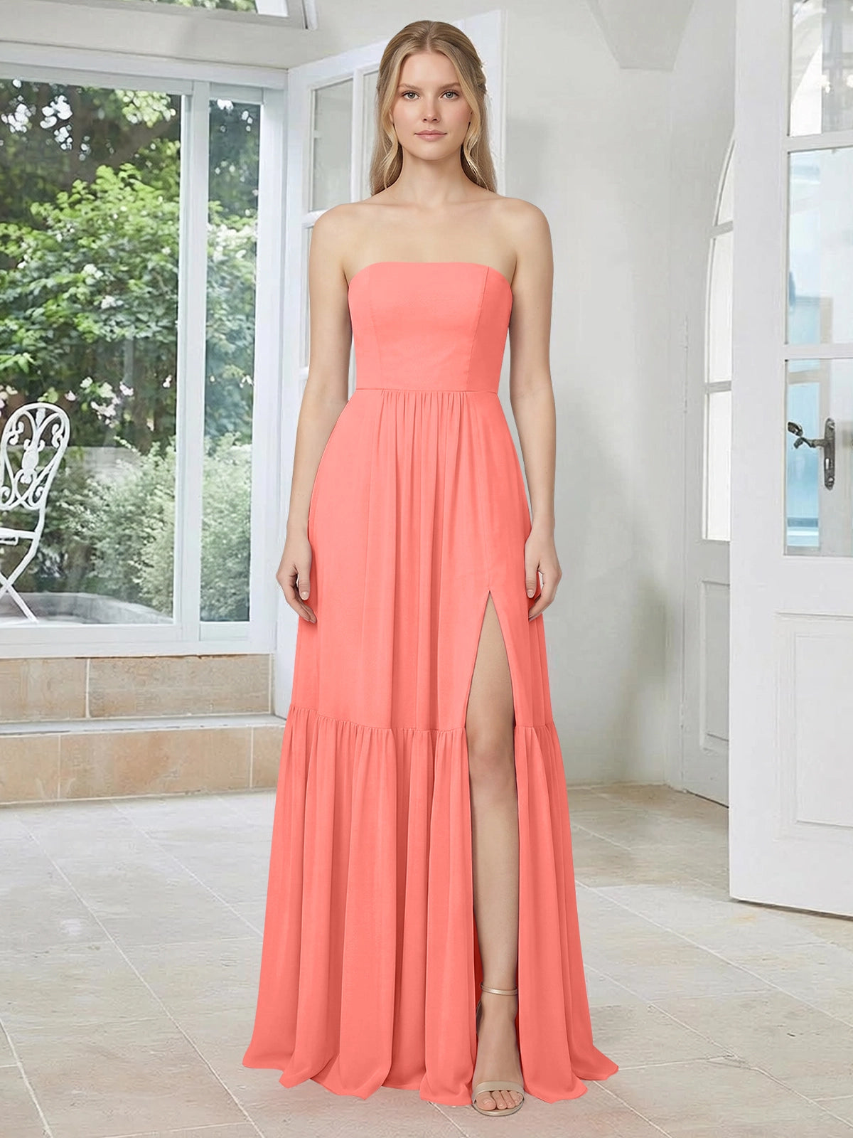 Strapless Bridesmaid Dress with Slit 