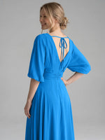 V-neck Slit Ruched Mother Dress 