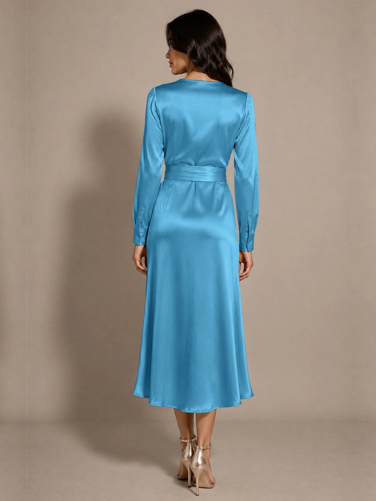Silk-like Mother of the Bride Dress with Self-Tie Sash 