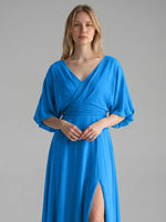 V-neck Slit Ruched Mother Dress 