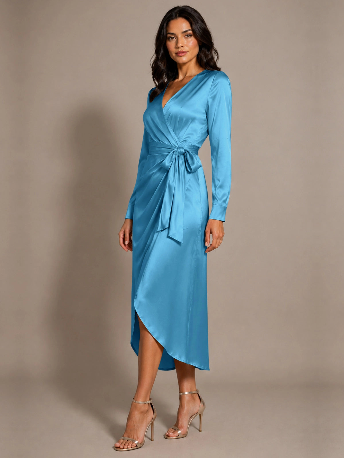 Silk-like Mother of the Bride Dress with Self-Tie Sash 